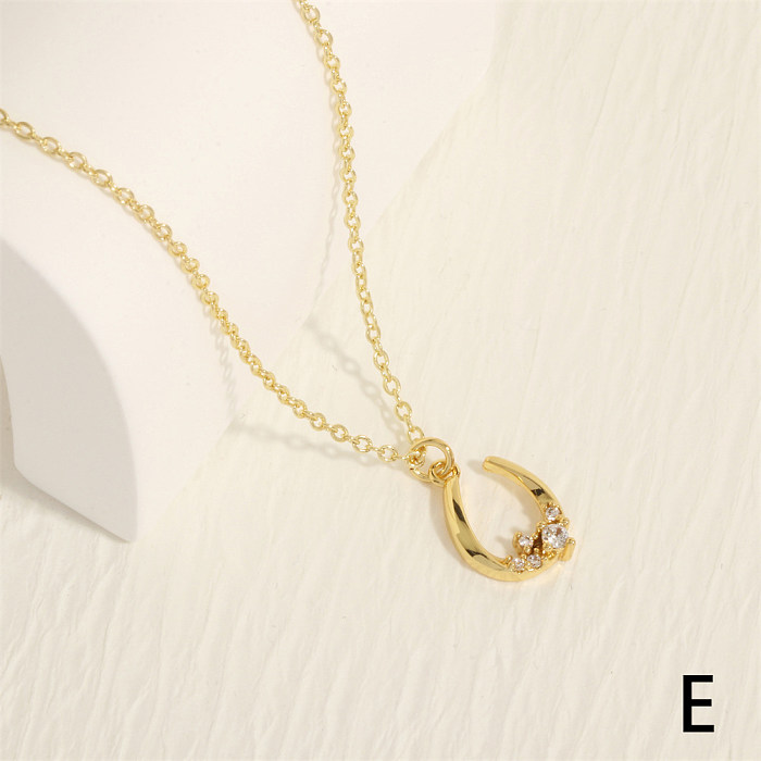 Simple Style U Shape Copper Plating Inlay Zircon 18K Gold Plated Pendant Necklace