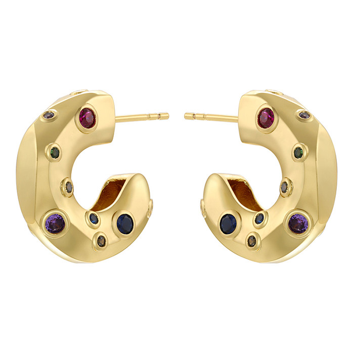 1 Pair Casual Elegant Simple Style C Shape Plating Inlay Brass Zircon 18K Gold Plated Ear Studs