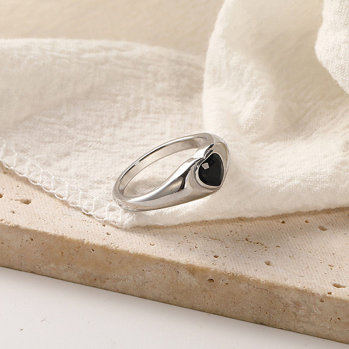 Simple Style Heart Shape Titanium Steel Inlay Zircon Rings