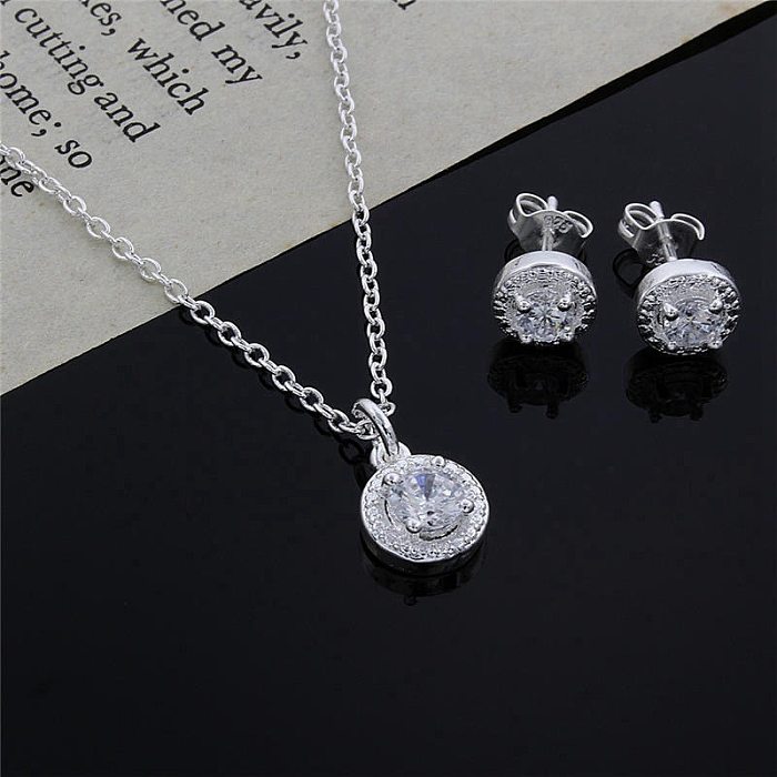 Fairy Style Solid Color Copper Inlay Zircon Jewelry Set