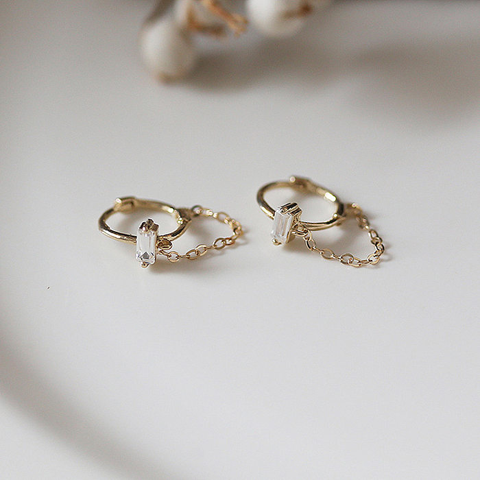 1 Pair Fashion Geometric Inlay Copper Rhinestones Drop Earrings