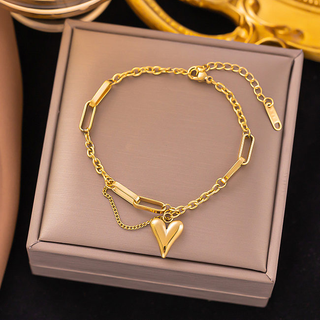 Sweet Simple Style Heart Shape Titanium Steel Plating Chain 18K Gold Plated Bracelets Necklace