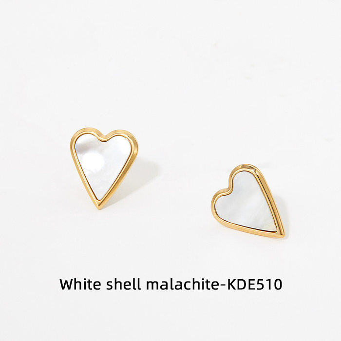 Fashion Heart Shape Stainless Steel Inlay Shell Women'S Earrings Necklace