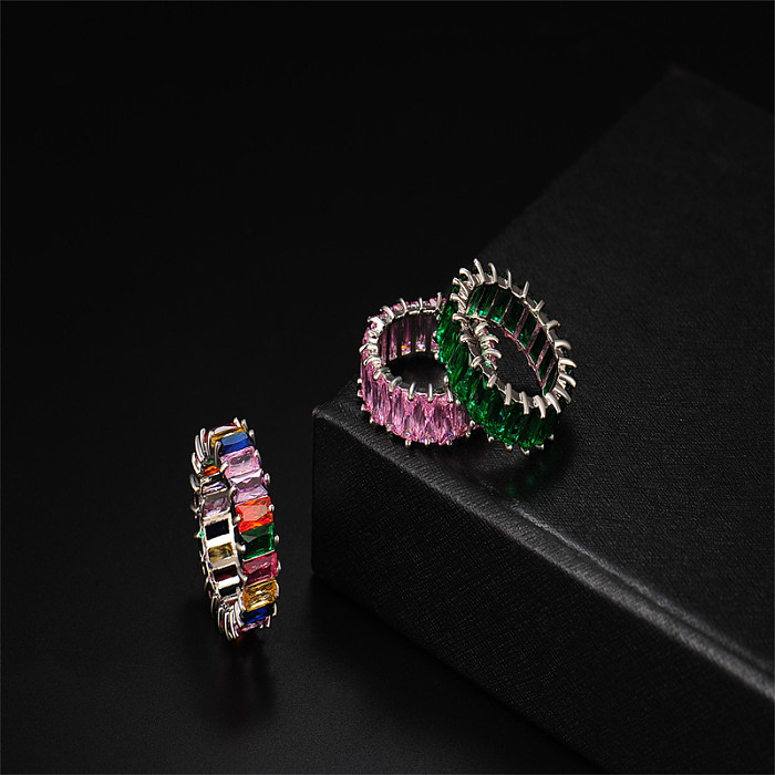 Anéis de zircão embutidos de cobre retangular estilo simples estilo streetwear círculo