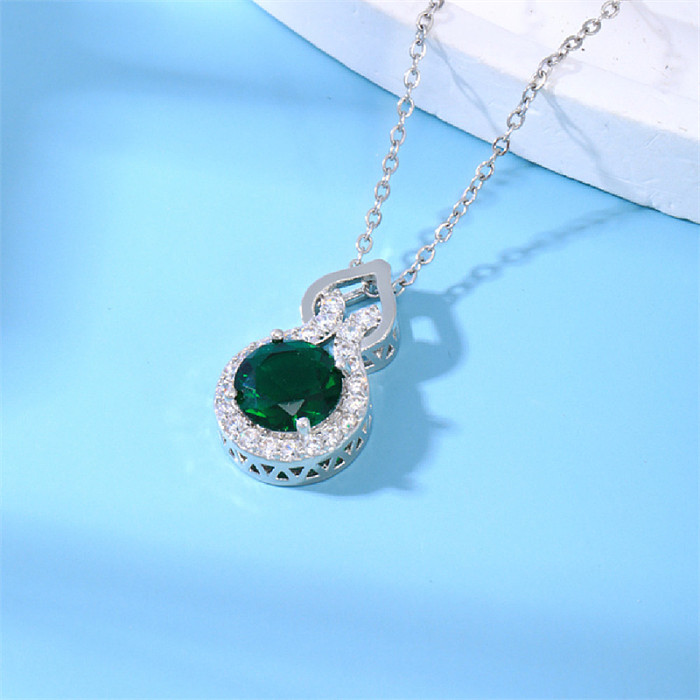 Sweet Shiny Korean Style Geometric Copper Zircon Pendant Necklace In Bulk