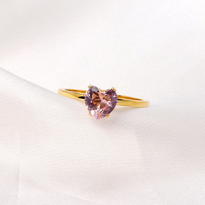 Anéis de strass embutidos em aço inoxidável em formato de coração da moda