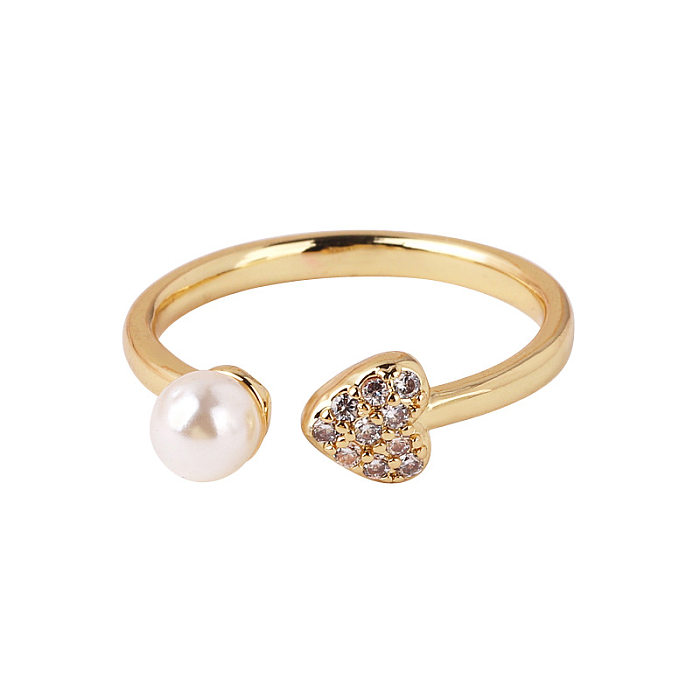 INS Style Simple Style Star Heart Shape Fish Tail Copper Pearl Zircon Open Ring In Bulk
