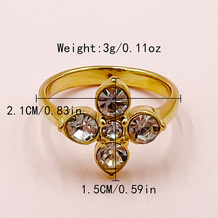 Nordic Style Classical Petal Stainless Steel Plating Inlay Zircon Gold Plated Rings