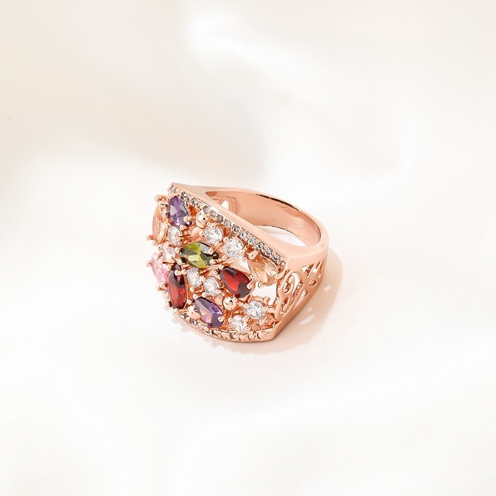 Gotas de água estilo vintage chapeamento de cobre incrustado zircão anéis banhados a ouro rosa
