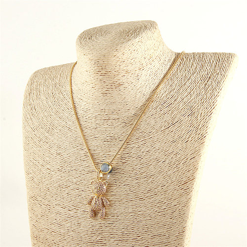 Cute Simple Style Streetwear Little Bear Copper 18K Gold Plated Zircon Pendant Necklace In Bulk