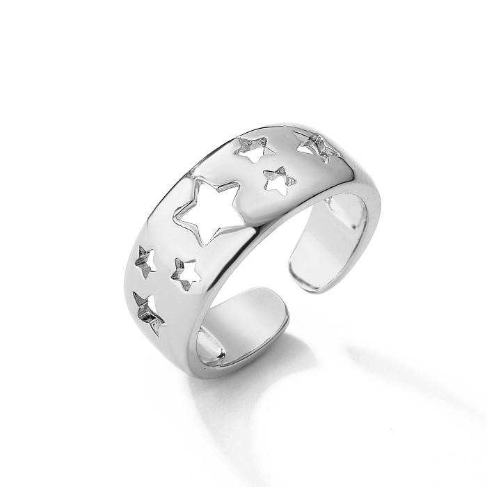 Simple Style Star Leaves Heart Shape Copper Inlay Zircon Open Ring
