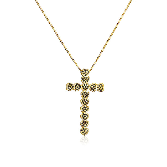Fashion Cross Heart Shape Copper Plating Zircon Pendant Necklace 1 Piece