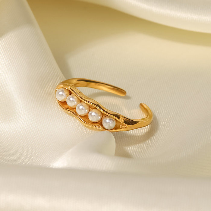 Modern Style Geometric Stainless Steel Pearl Plating Open Ring