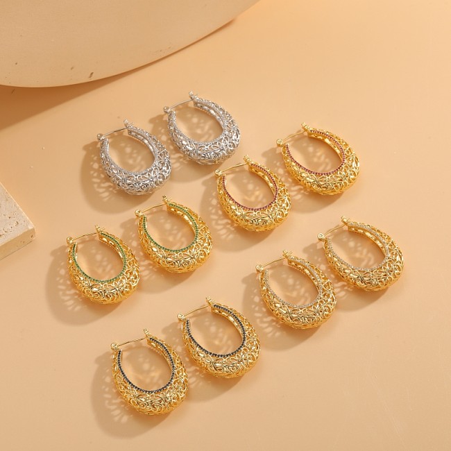 1 Pair Elegant Solid Color Plating Inlay Copper Zircon 14K Gold Plated Earrings