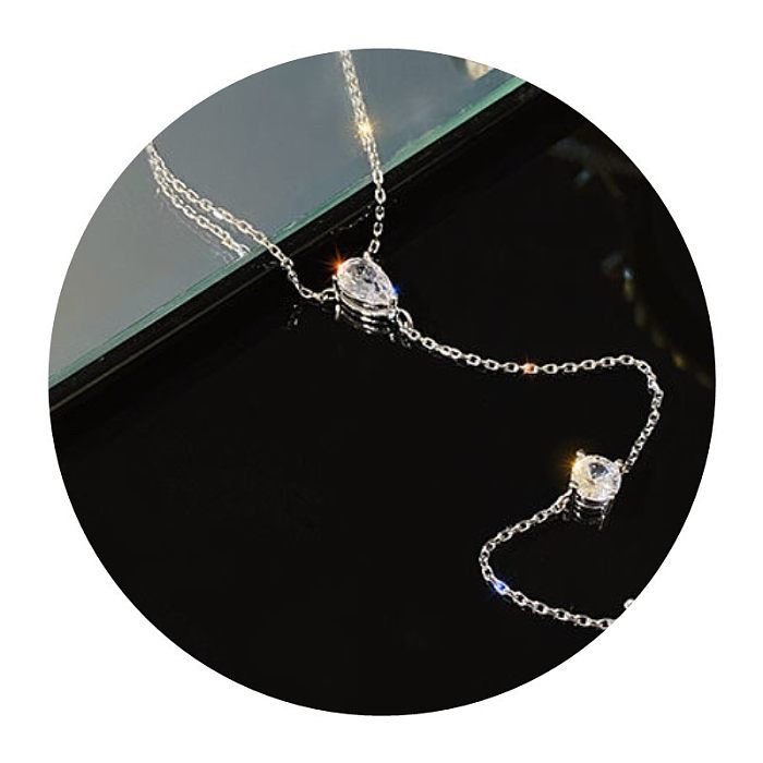 Lange Damen-Halskette mit Wassertropfen, Kupferbeschichtung und Inlay aus Zirkon