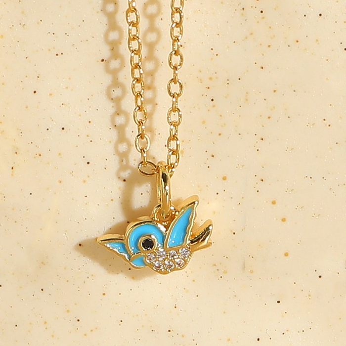 Elegant Luxurious Classic Style Fish Bird Copper Irregular Plating Inlay Zircon 14K Gold Plated Pendant Necklace