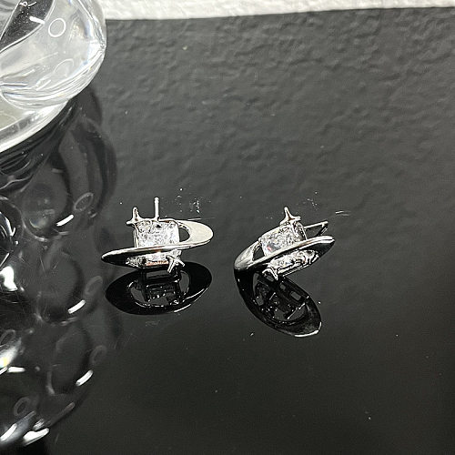 1 par de brincos de orelha de zircão de cobre com incrustações planetárias estilo IG