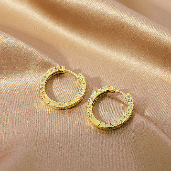 1 paire de boucles d'oreilles en Zircon incrusté de cuivre, couleur unie, Style Simple