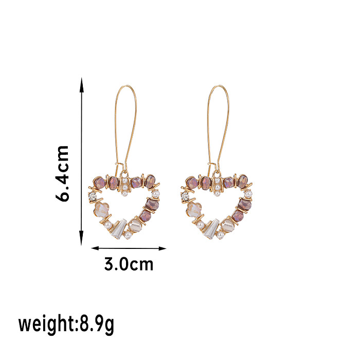 1 Pair Retro Commute Heart Shape Plating Inlay Copper Crystal Zircon 14K Gold Plated Drop Earrings