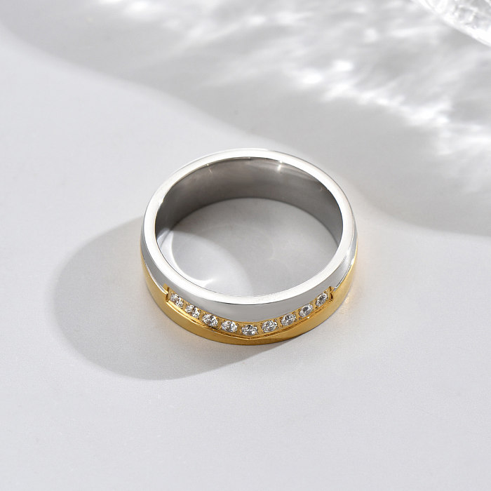 1 Piece French Style Round Stainless Steel Inlay Artificial Diamond Rings