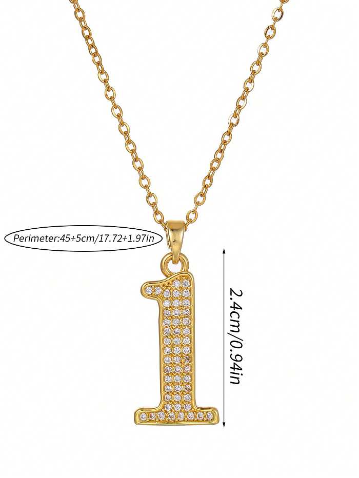 Classic Style Number Stainless Steel Copper Plating Inlay Zircon 18K Gold Plated Pendant Necklace
