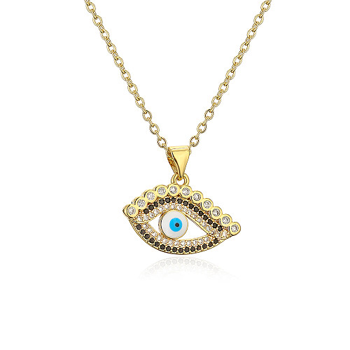 1 Piece Fashion Devil'S Eye Copper Enamel Plating Inlay Zircon Pendant Necklace