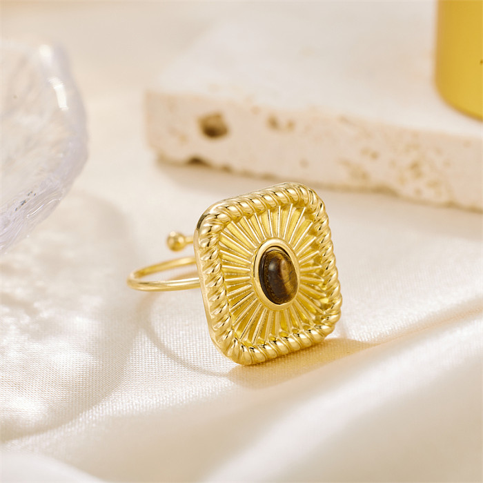 Offene Ringe im Vintage-Stil mit quadratischer Edelstahlbeschichtung und türkisfarbener 18-Karat-Vergoldung