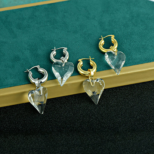 1 paire de boucles d'oreilles pendantes en cuivre, Style Simple, en forme de cœur, Patchwork