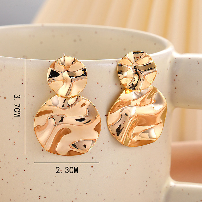 1 Pair Retro Lady Geometric Copper Water Ripples Gold Plated Ear Studs