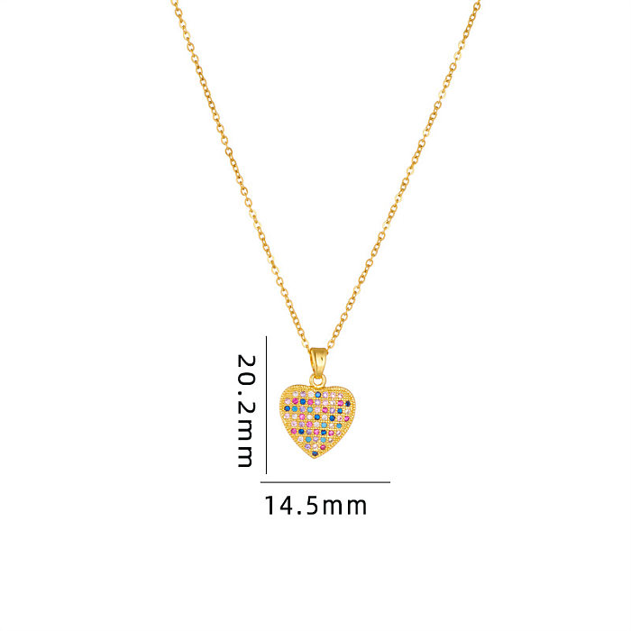 Simple Style Heart Shape Copper Zircon Pendant Necklace In Bulk
