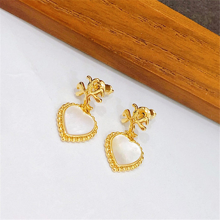 Sweet Heart Shape Copper Plating Shell Drop Earrings 1 Pair