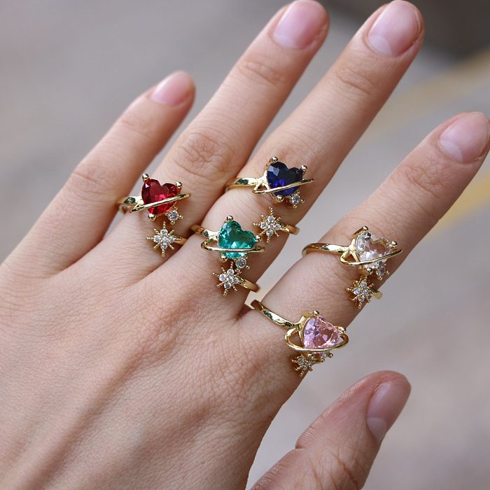 Moda cobre novos anéis de cobre com diamante colorido microincrustado