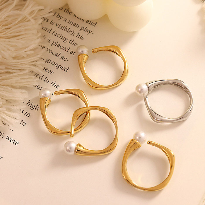 Geometric Square Titanium Pearl Geometric Irregular Opening Adjustable Ring