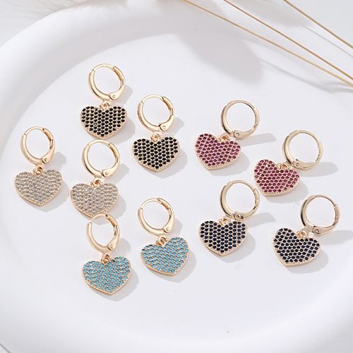 1 Pair Sweet Heart Shape Plating Inlay Copper Zircon Gold Plated Earrings
