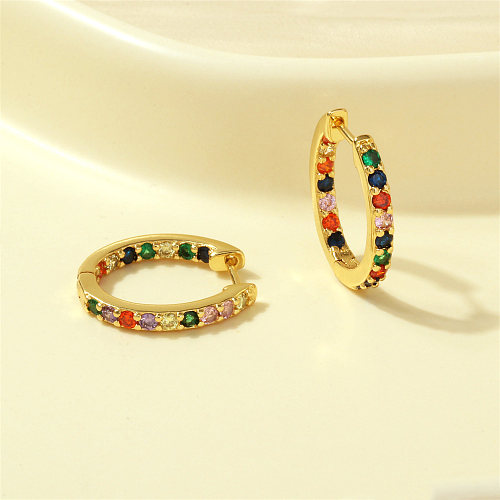 1 Pair Simple Style Circle Plating Inlay Copper Zircon 18K Gold Plated Hoop Earrings