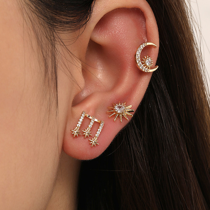 Boucles d'oreilles en Zircon avec incrustation de cuivre et gouttelettes d'eau pour dame, soleil et lune