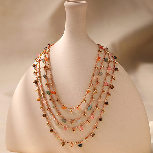 Ethnic Style Solid Color Artificial Crystal Copper Plating Chain Necklace