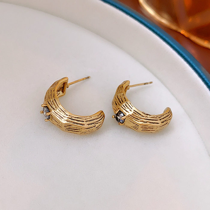 1 Pair Retro Letter Copper Inlay Rhinestones Drop Earrings