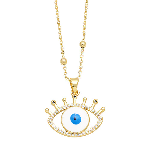 1 Piece INS Style Devil'S Eye Copper Enamel Plating Inlay Zircon 18K Gold Plated Pendant Necklace