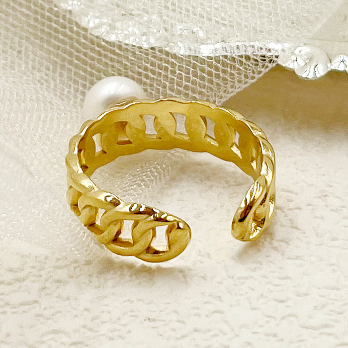 Commute Round Stainless Steel Plating Inlay Artificial Pearls Gold Plated Open Rings