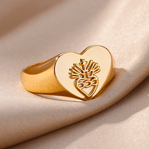 Atacado estilo simples formato de coração chapeamento de aço inoxidável anéis banhados a ouro 18K