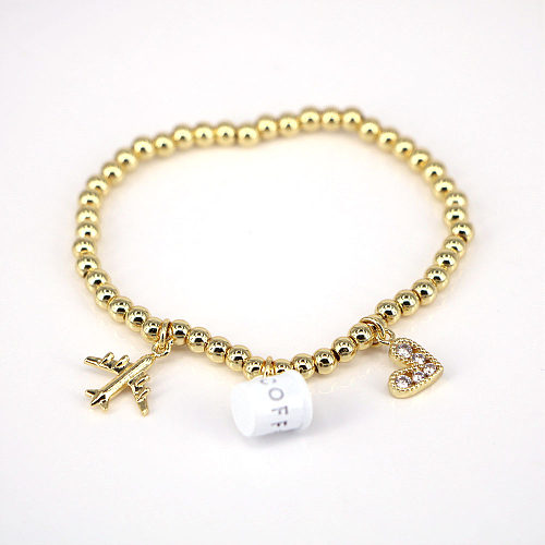 Creative Trend Fun Cute Coffee Cup Airplane Heart Pendant Round Bead Bracelet