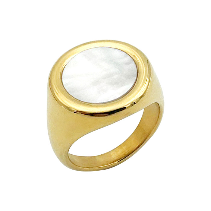Modern Style Round Stainless Steel Plating Inlay Shell Gold Plated Rings
