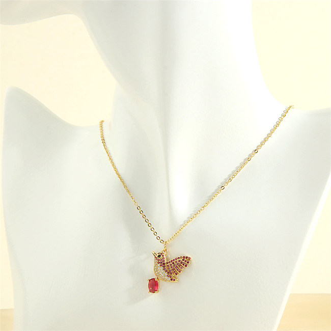 Elegant Simple Style Bird Copper 18K Gold Plated Zircon Pendant Necklace In Bulk