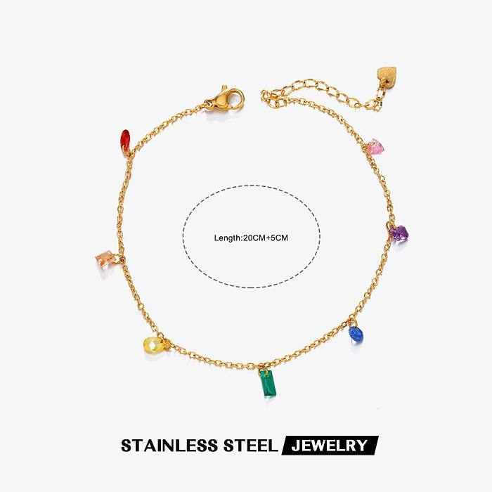 Tobillera de pulseras chapadas en oro de 18K con revestimiento de diamantes de imitación de acero de titanio multicolor de estilo simple casual