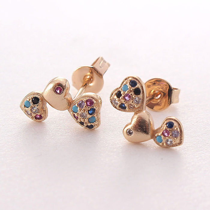 1 Pair Sweet Korean Style Heart Shape Plating Inlay Copper Zircon Gold Plated Ear Studs