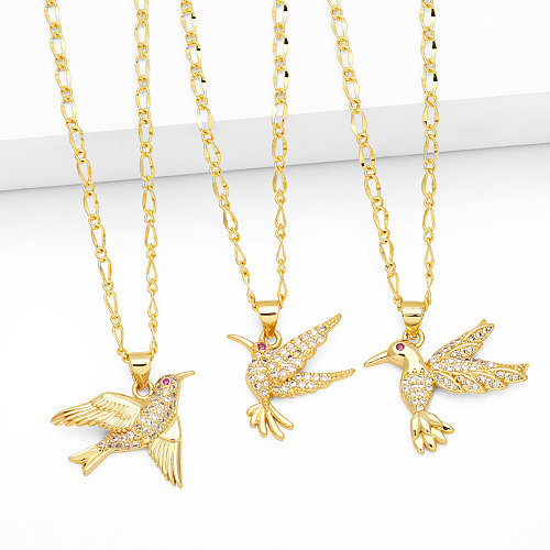 Cute Fashion Simple Style Bird Copper 18K Gold Plated Zircon Necklace In Bulk