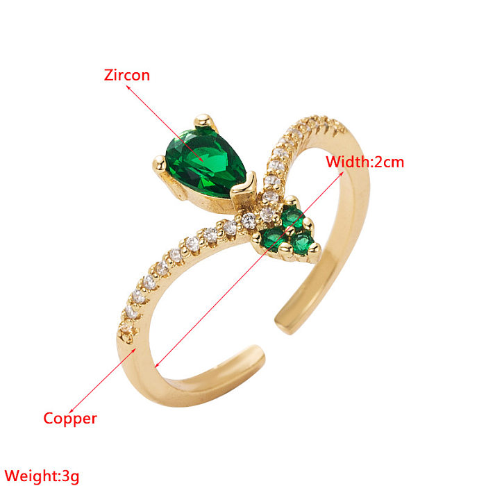 خاتم نسائي مطلي بالنحاس والذهب الحقيقي ومرصع بالزركون الأخضر على شكل قلب