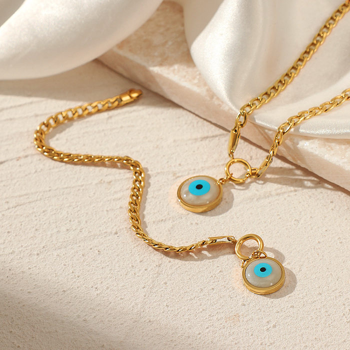 Fashion Devil'S Eye Stainless Steel Gold Plated Bracelets Necklace