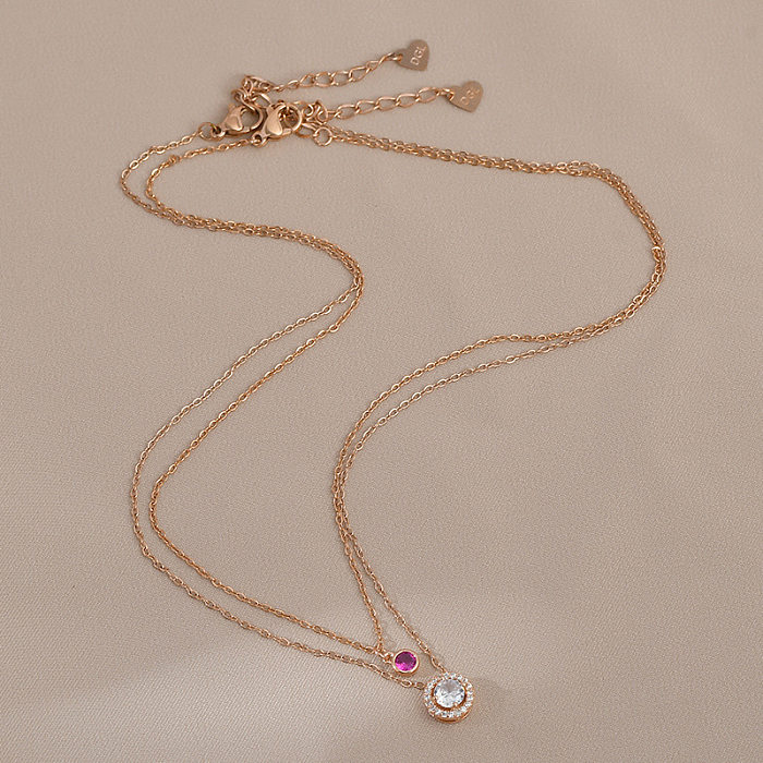 Simple Style Round Copper Inlay Zircon Pendant Necklace